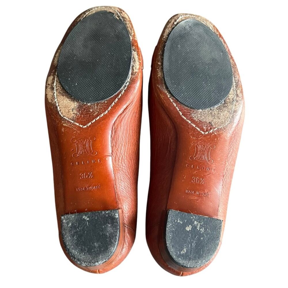 Celine Women’s Vintage Wooden Triomphe Cognac Brown Orange Leather Ballet Flat - Picture 8 of 11